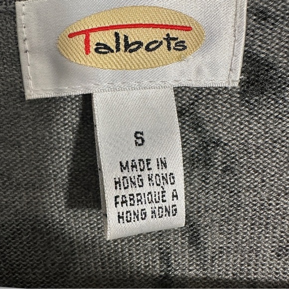 Talbots gray floral cardigan, buttons, size small, acrylic/wool, spring, layer - Picture 7 of 8